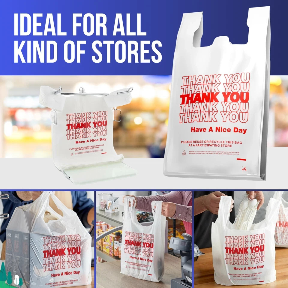 Thank You Plastic T-Shirt Bags 11.5×6.5×21 for Grocery Retail Shopping 50 pack