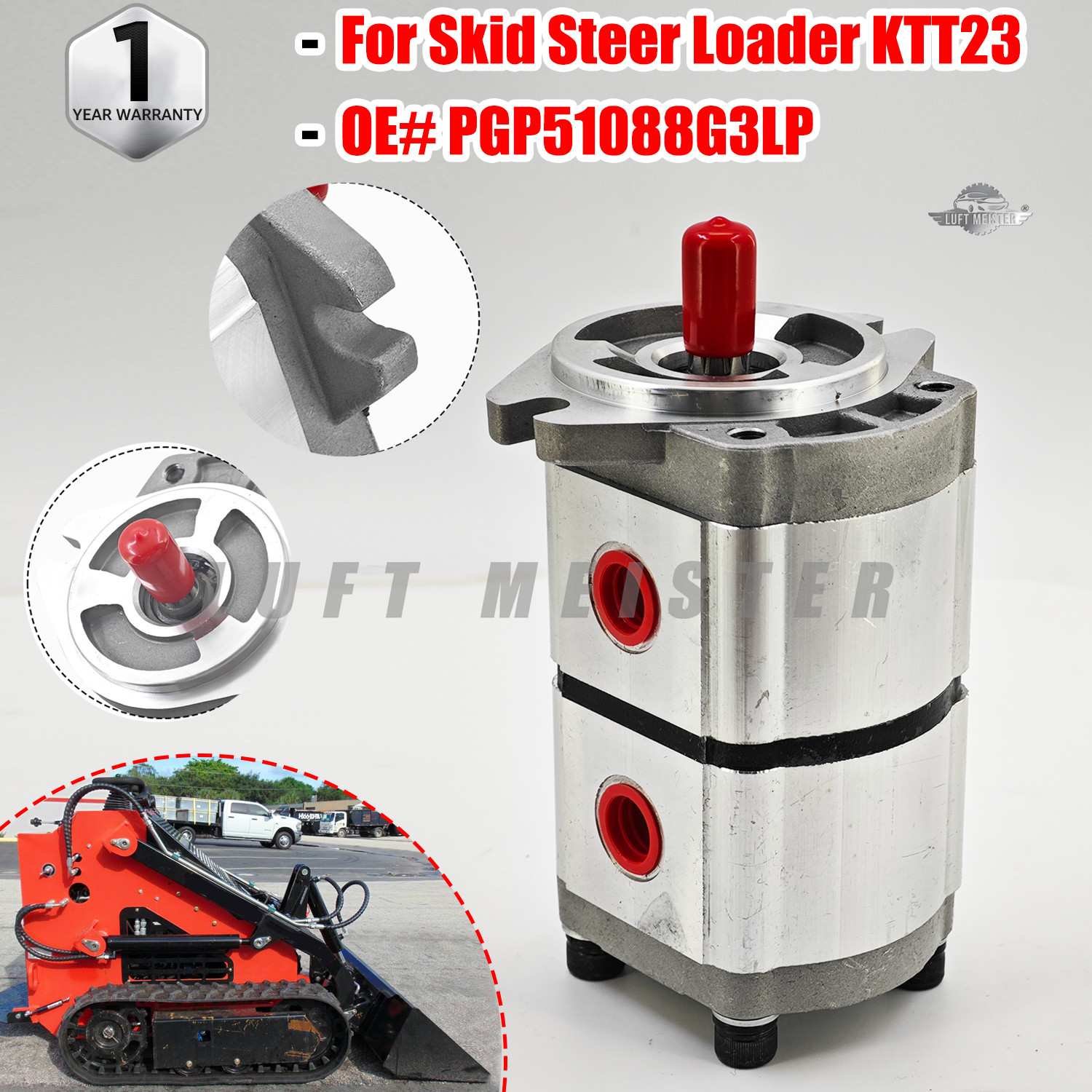 PGP51088G3LP Two-Section Hydraulic Gear Pump For AGT Skid Steer Loader KTT23 New