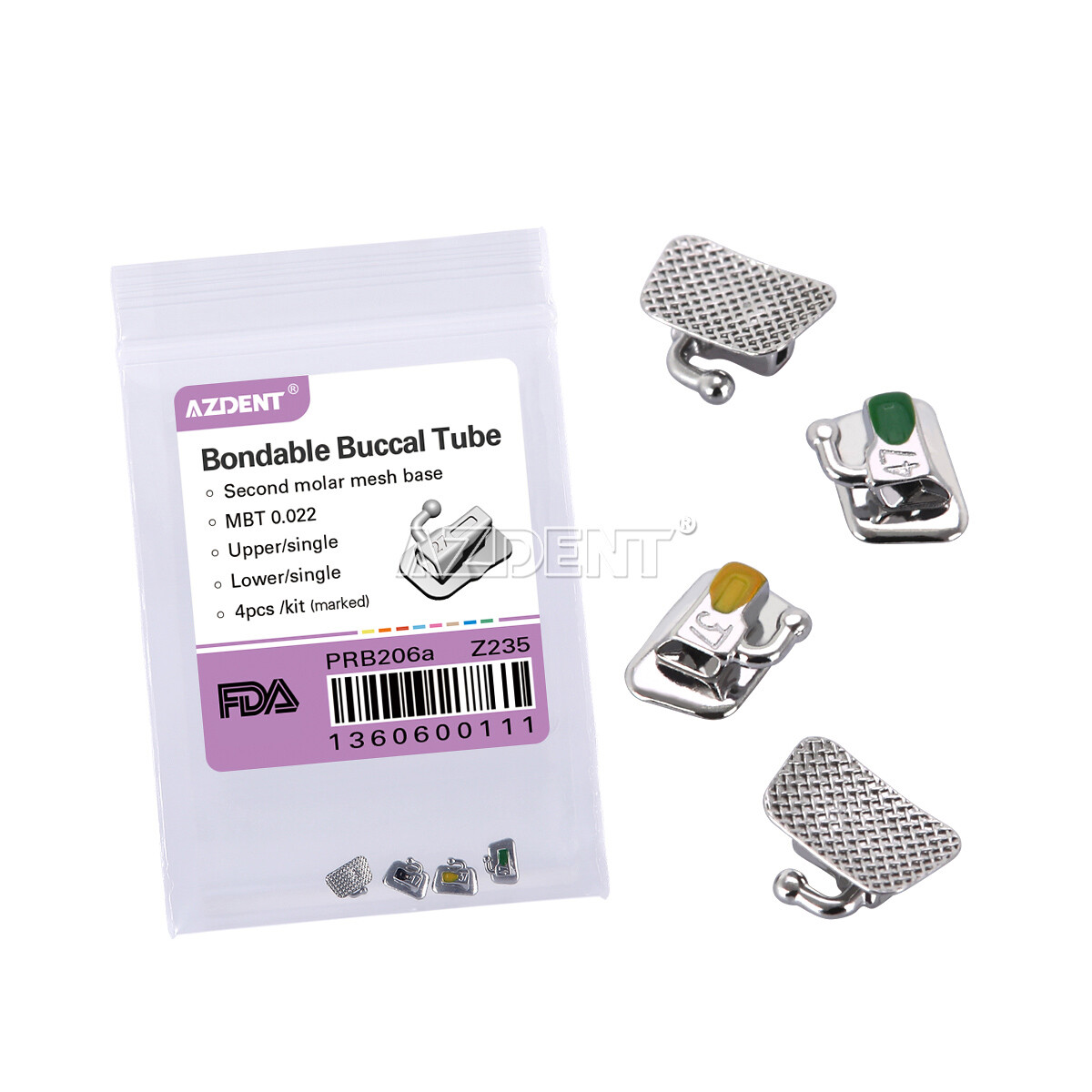 10X AZDENT Dental Ortho 1st/2nd Molar Buccal Tube Bondable Roth/MBT 022 018 Tube