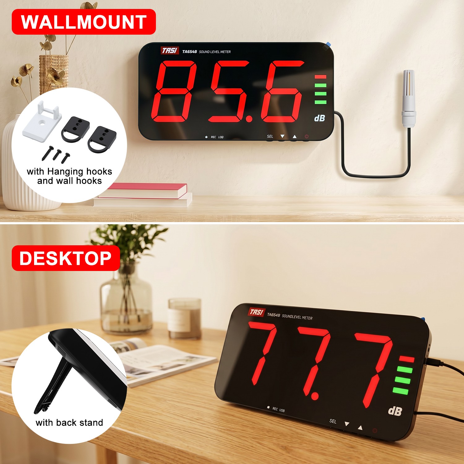Sound Level Meter Decibel Meter 30-130dB Wall Mount Data Logging Alarm 13″ Large