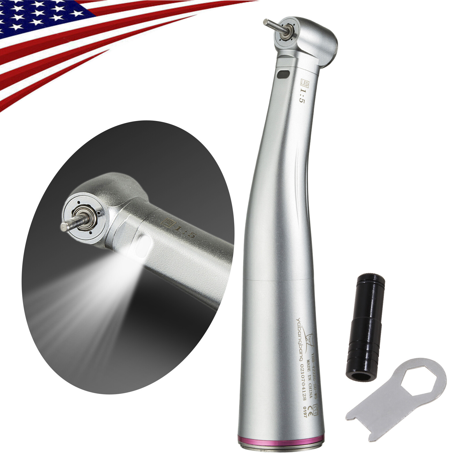 1-4pc 1:5 (LED Fiber Optic) Contra Angle Increasing Dental Handpiece YBB E-TYPE