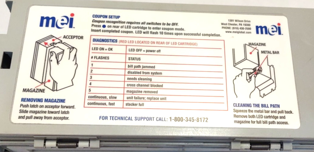 Mei Mars VN 2502 U5 Bill Validator Acceptor $1 $5 250006207 VN 2502U5