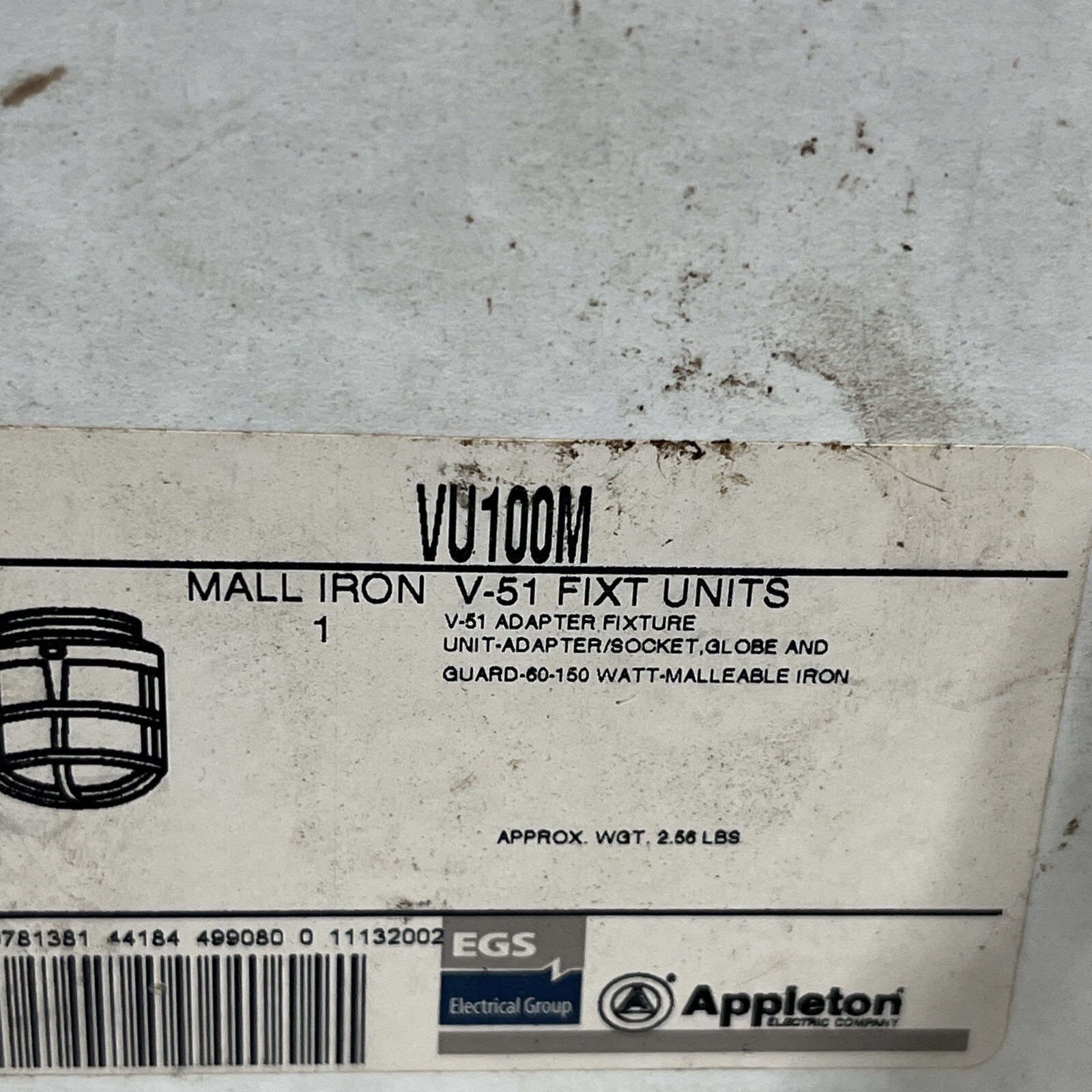 Appleton VU100M Unit Adapter & Guard 60 to 150w 150 VAC for V-51 Fixtures