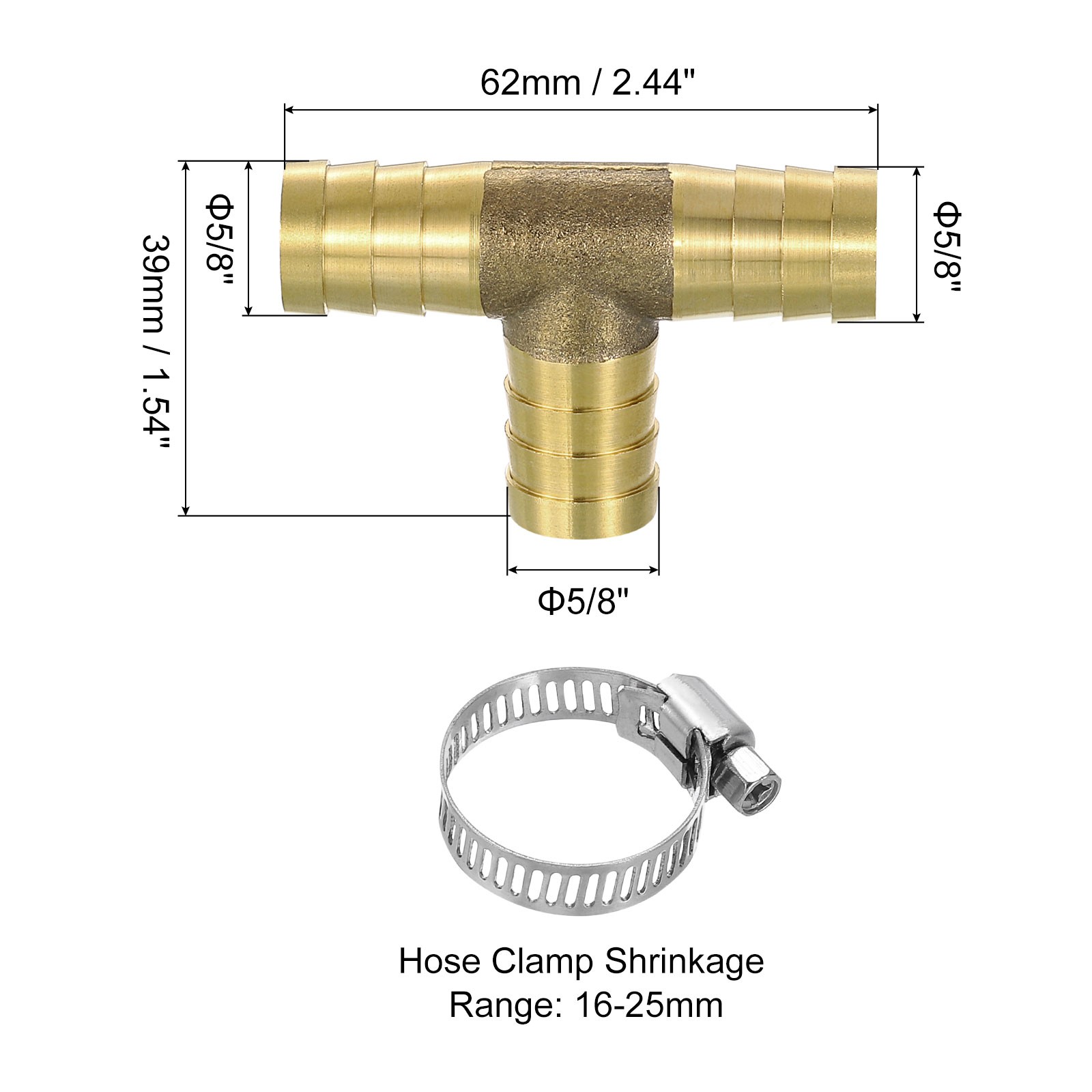 5pcs Brass Hose Barb Fittings 3-Way Tee 5/8″ x 5/8″ x 5/8″ Barbed