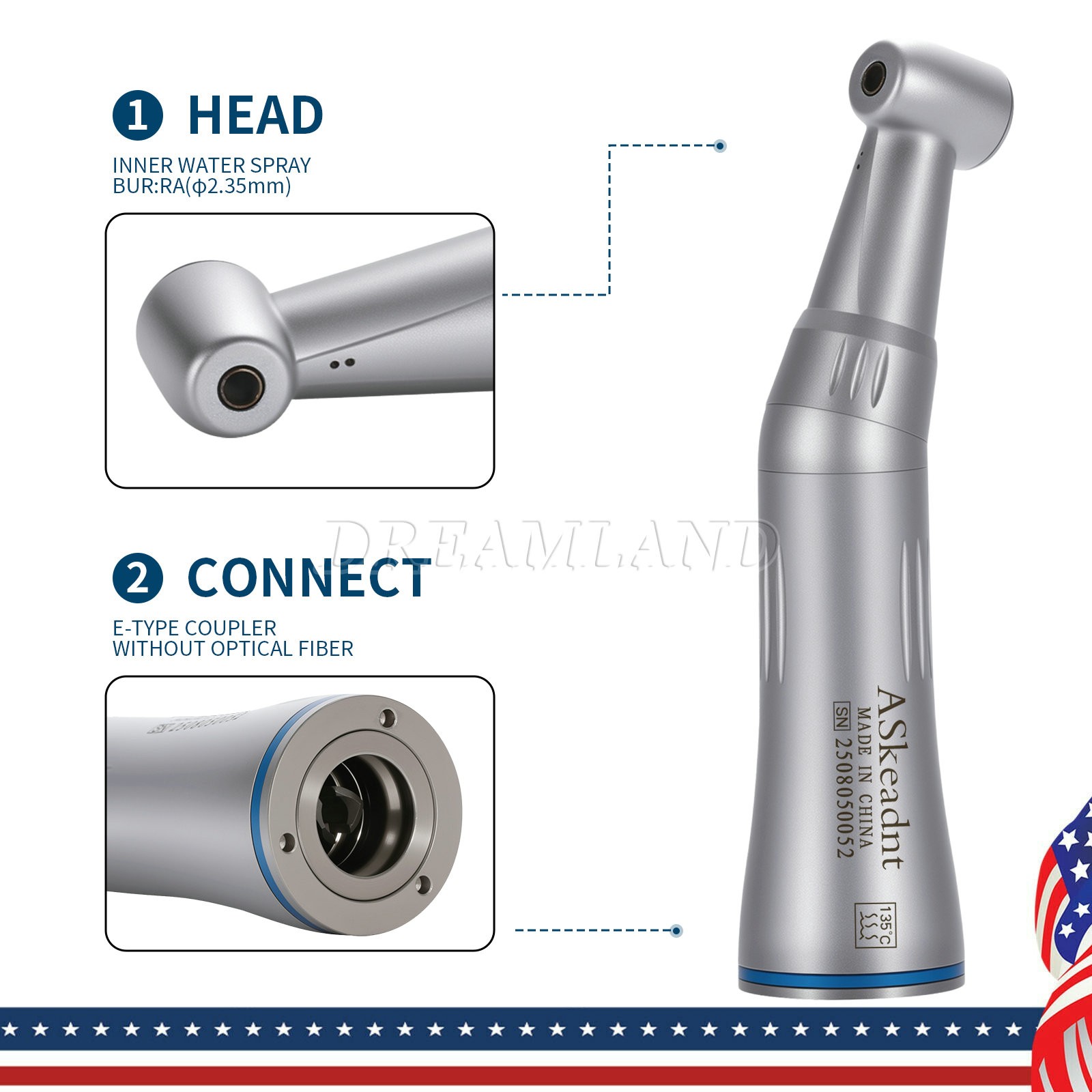 ASkeadnt Low Speed Handpiece 1:1 Inner Channel Contra Angle Max40, 000rpm