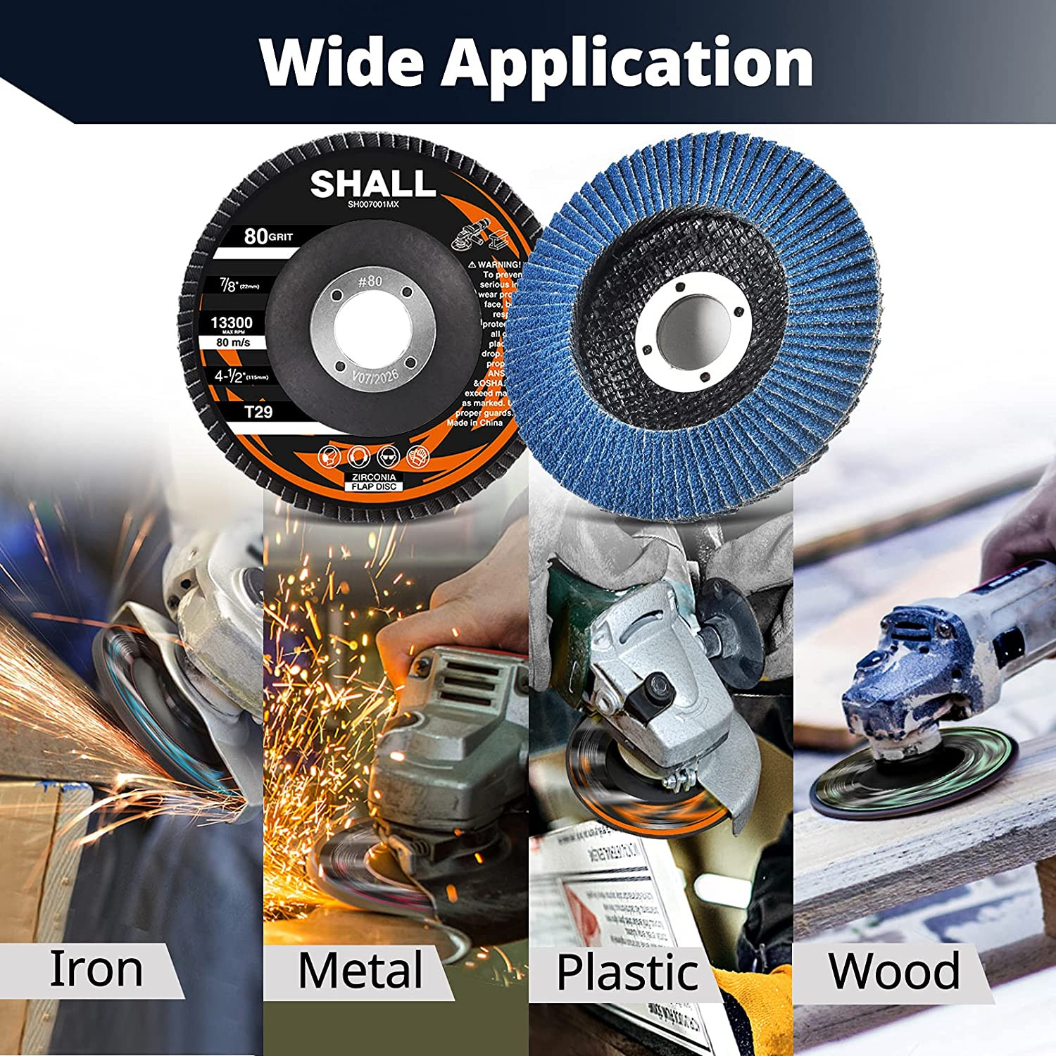 24-Pack Flap Discs, 4-1/2″ X 7/8″, Zirconia Grinding Wheel, 40/60/80/120 Grit