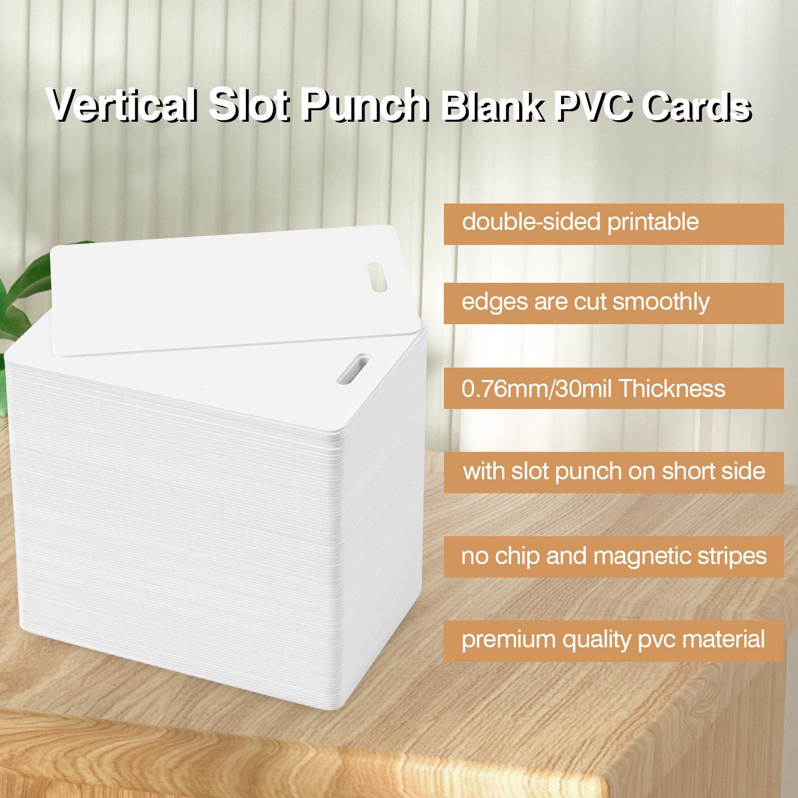 100 Pack Premium Blank PVC Cards with Slot Punch on Short 100pack, 100pack