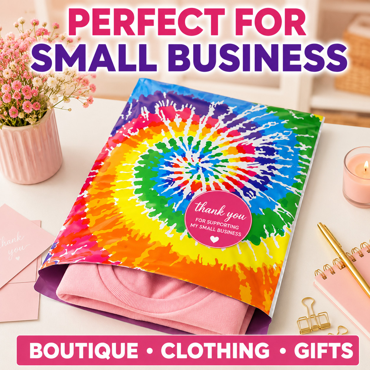 Tie Dye Poly Mailers 10×13 Designer Shipping Bags Self Seal Boutique