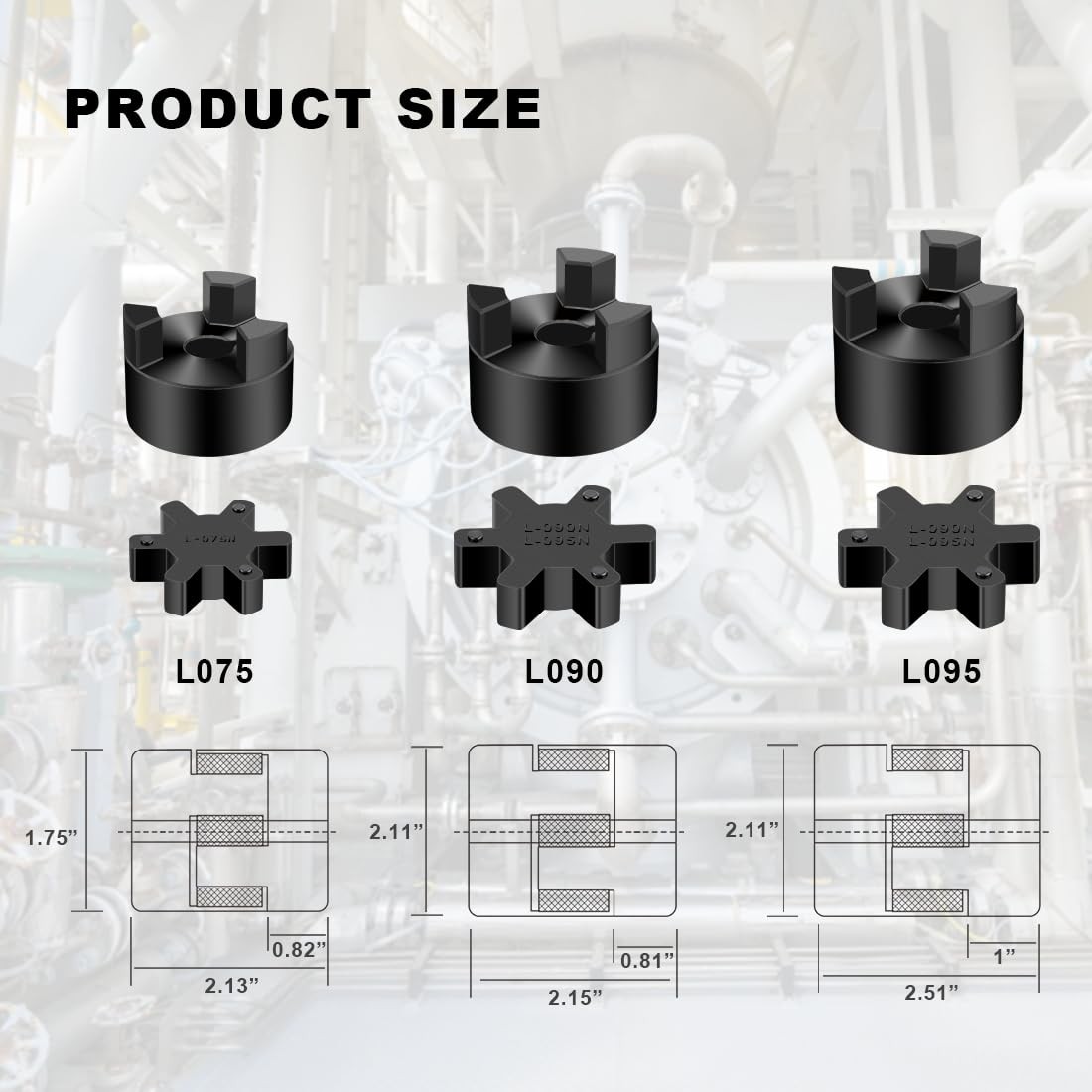 1/2″ to 3/4″ L075 Flexible 3-Piece L-Jaw Coupling Coupler Set & Rubber Spider…