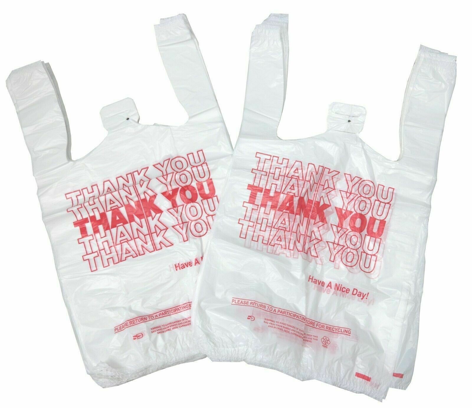 QTY 200 THANK YOU T-Shirt Bags 11.5×6.5×22 White Plastic LARGE GROCERY FREE GIFT