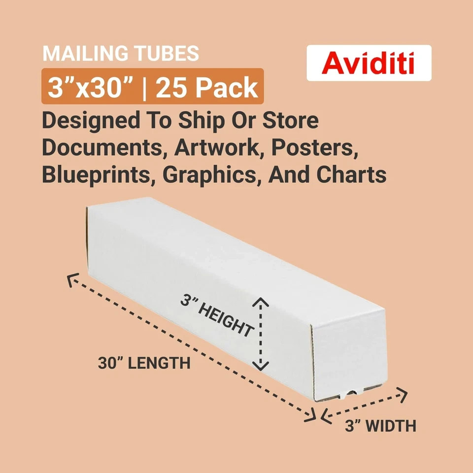 AVIDITI Long Cardboard Boxes, 30″L x 3″W x 3″H, Pack of 25 | Poster Tube for …