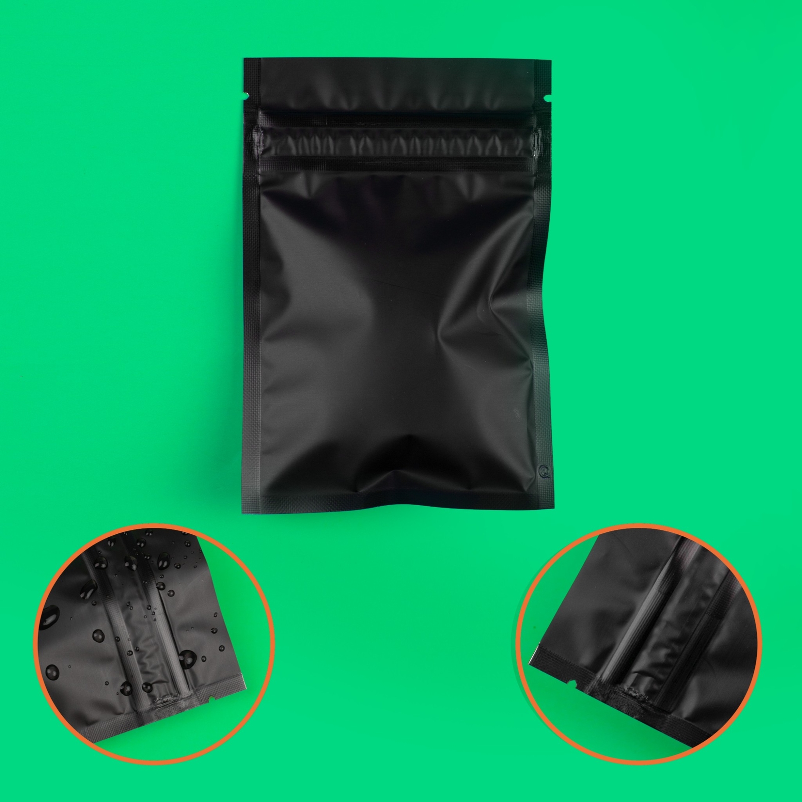100 Double Zipper Smell Proof Black Mylar Foil Flat Bags for Food Storage Pouch