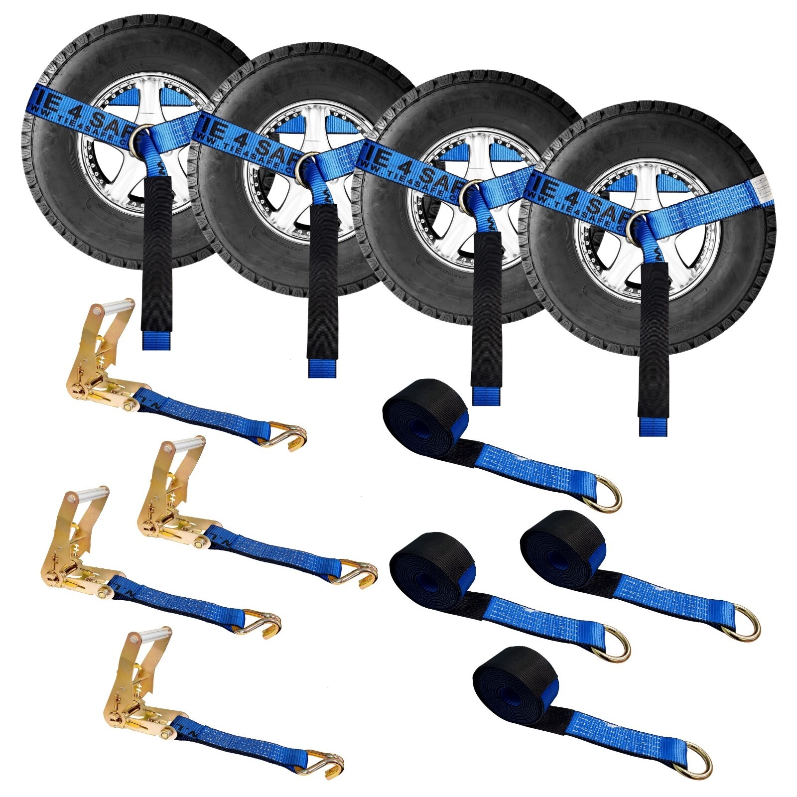 USA 4 Pack 2″ x 10′ Side Mount Wheel Net Tie Down Kit w/Wire J Hook Auto Hauler