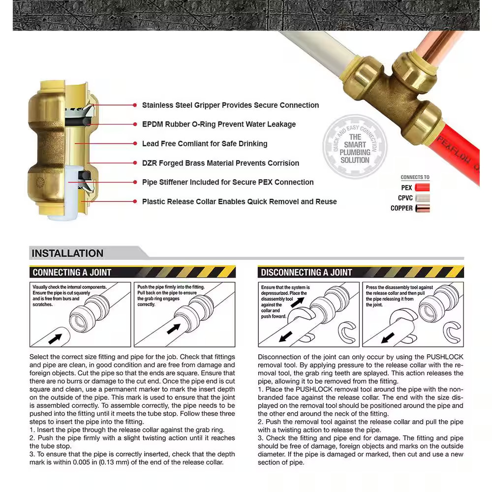 1/2 In. Push to Connect Push X Male Adapter, for PEX, Copper and CPVC Piping