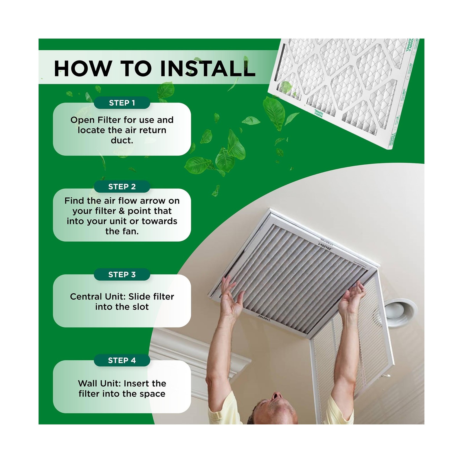 Mann+Hummel 16x25x4 MERV 8 Pleated HVAC AC Furnace Air Filters. Box of 4. (Ex…