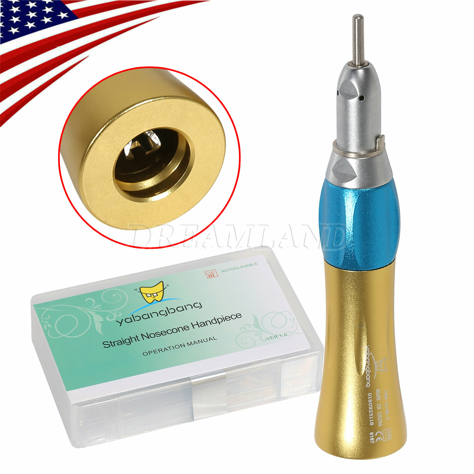 1-5* Gold Dental Straight Handpiece & Air Motor 4-Hole fit NSK Low Speed E-type