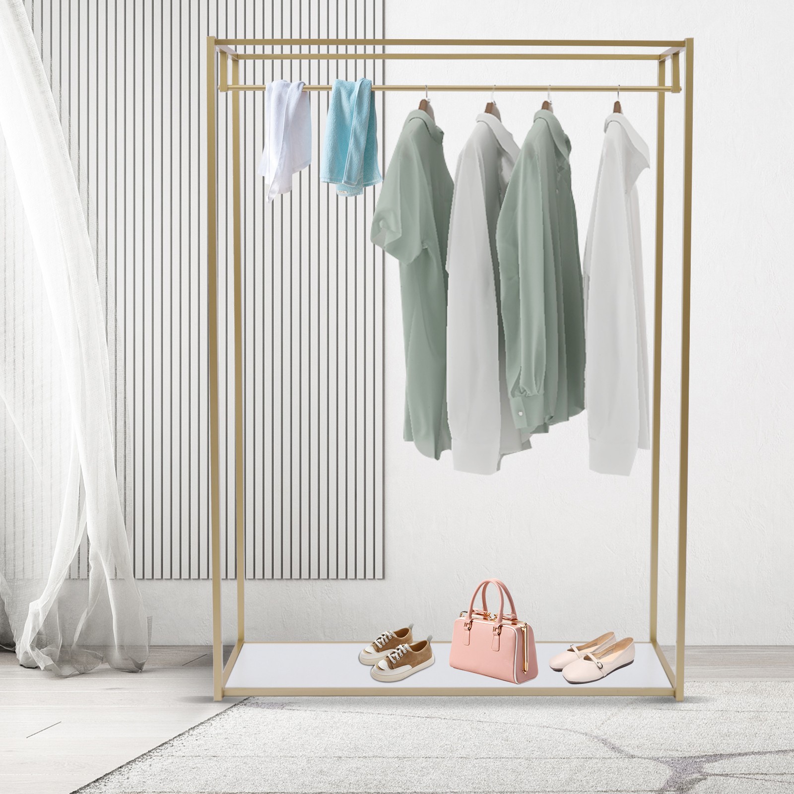 Wedding Dress Retail Studio Display Stand,Gold Floor-Standing Clothing Rack