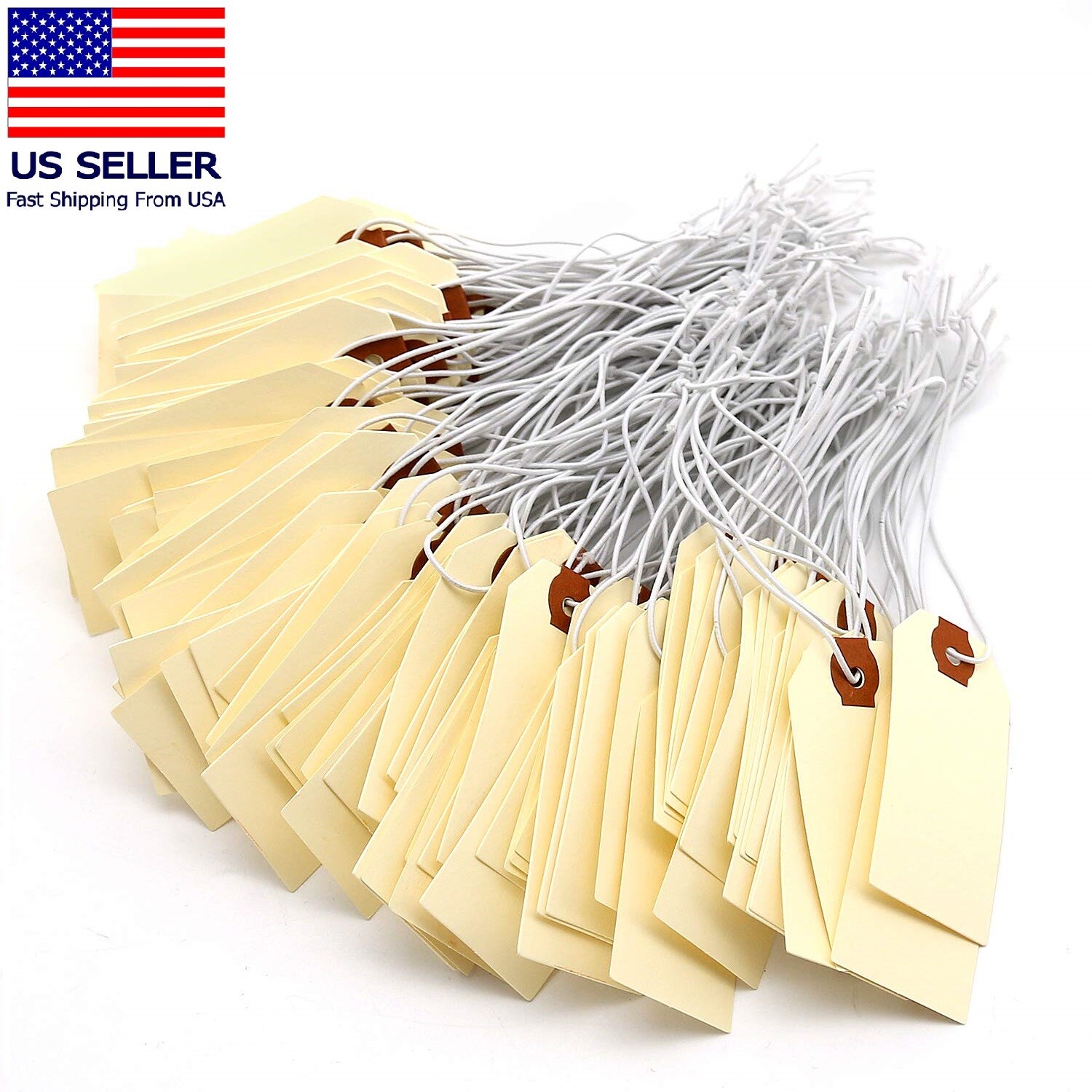 100 Pack Manila Shipping Tags with Elastic Rubber Bands Double Layer Reinforced