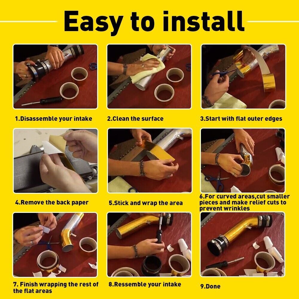 2″ 33Ft Gold Heat Reflective Intake Tape Wrap: Self Adhesive, High Temp