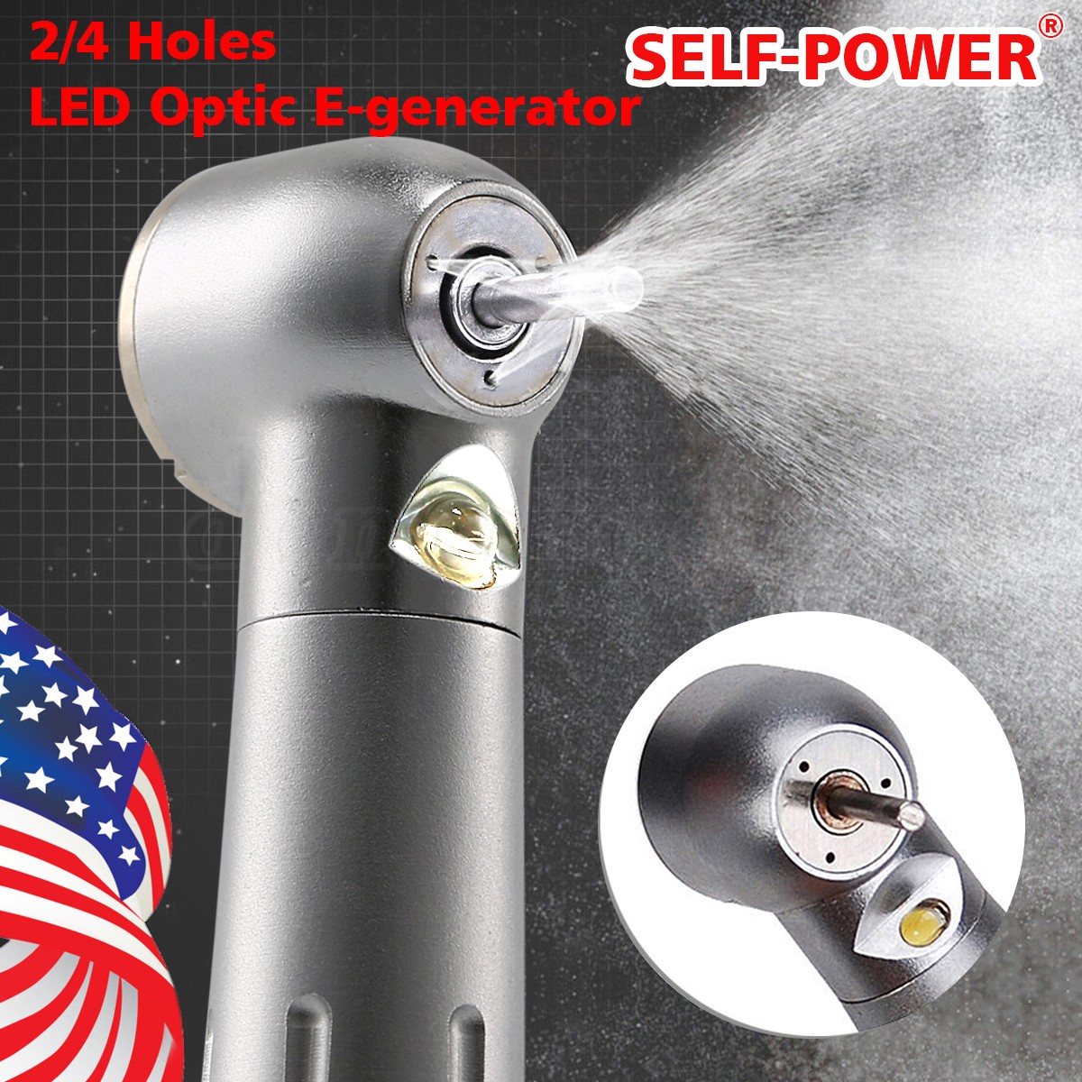 Dental LED E-generator Fiber Optic High Speed Handpiece 2 4Hole Fit FG1.6mm Burs