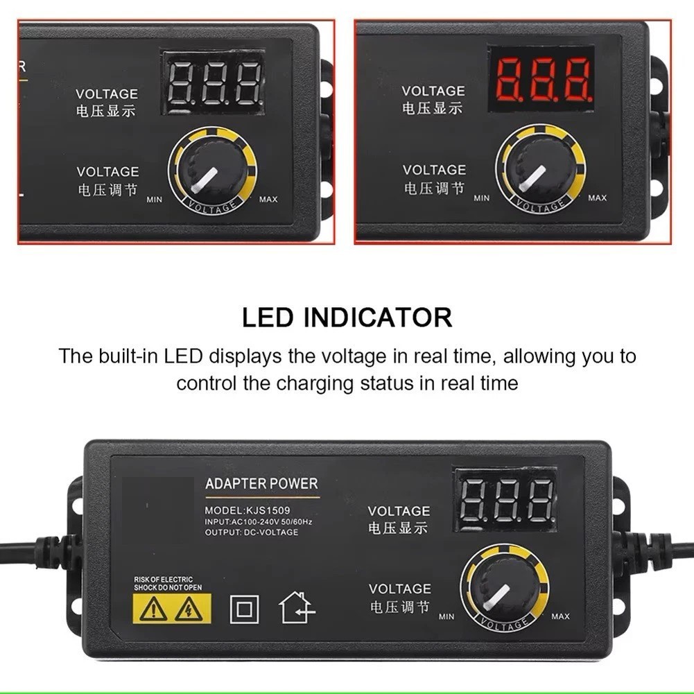 60W Adjustable Voltage 3 to 24V AC/DC Switch Power Supply Adapter 9 Plugs LED