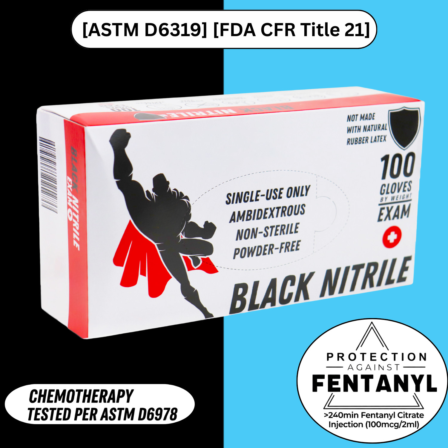 1000 Pieces, Black Nitrile Powder Free Disposable Gloves 2XL 6 MIL Full Texture