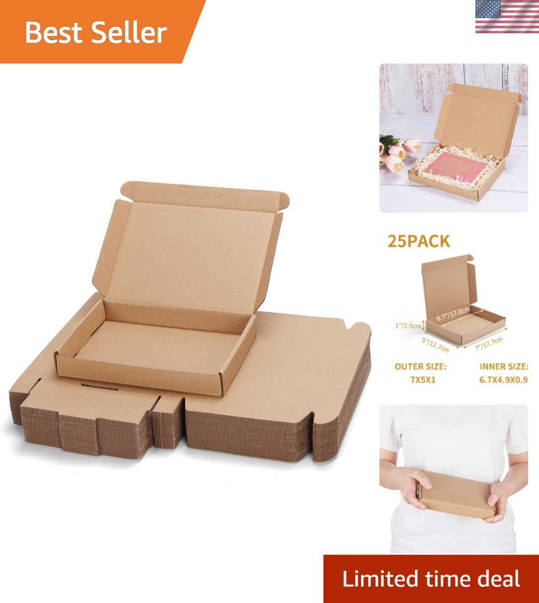 Lightweight Brown Mailer Boxes – 25 Pack, Perfect for Gifts or Shipping