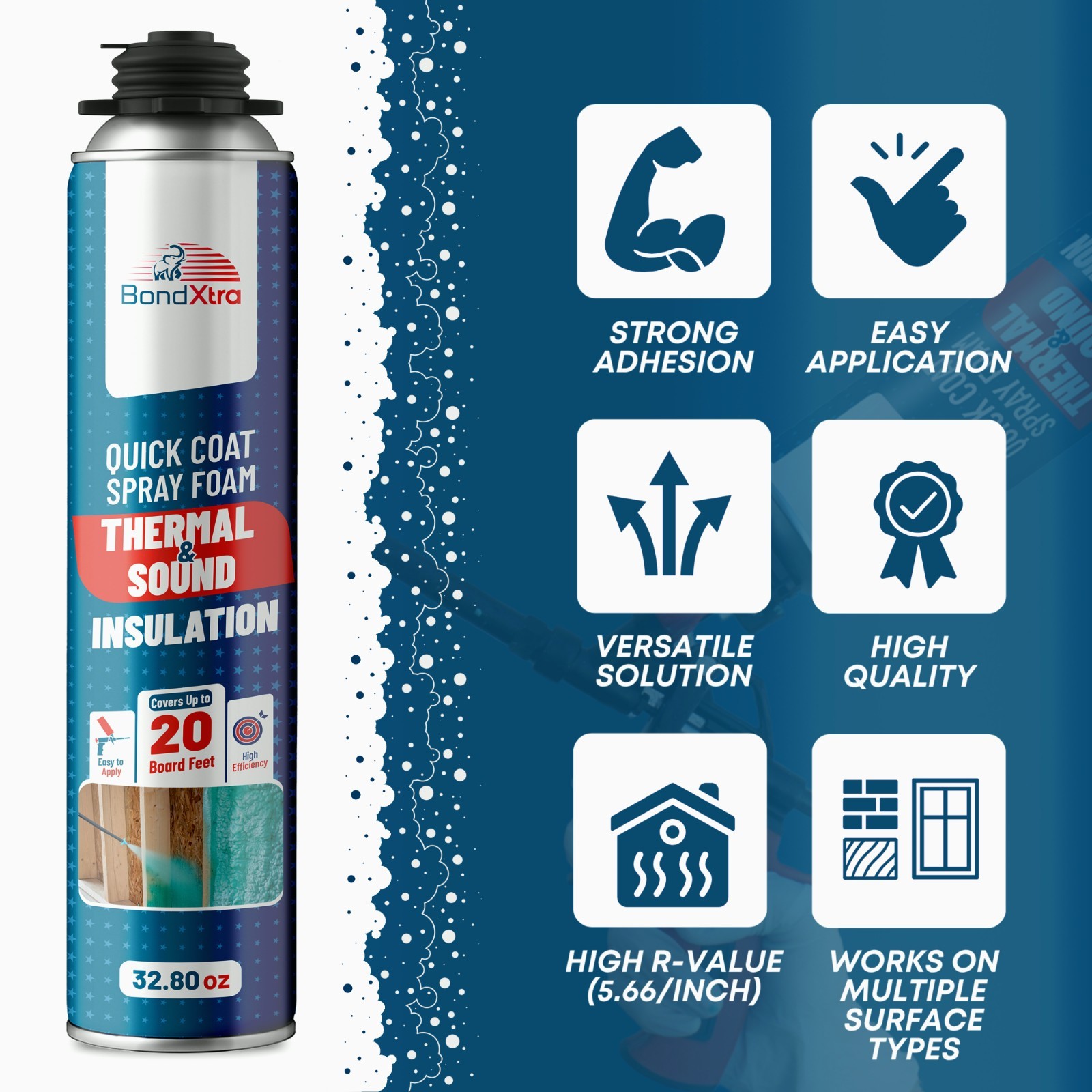 BondXtra Spray Foam Insulation Kit (36 x 32.80 oz/930 gr720 Brd ft) Self Expan