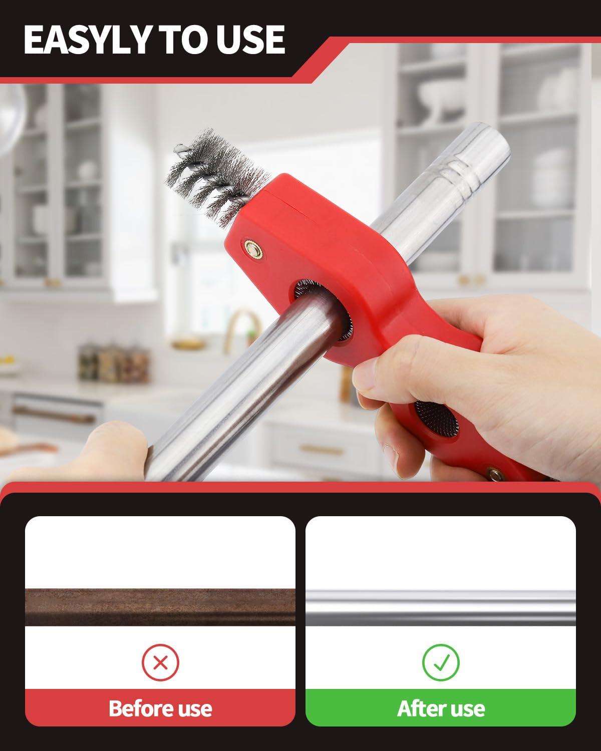 4 PCS 4 in 1 Copper Tubing Brush and Reamer, 1/2 in and 3/4 in Copper Pipe Clean