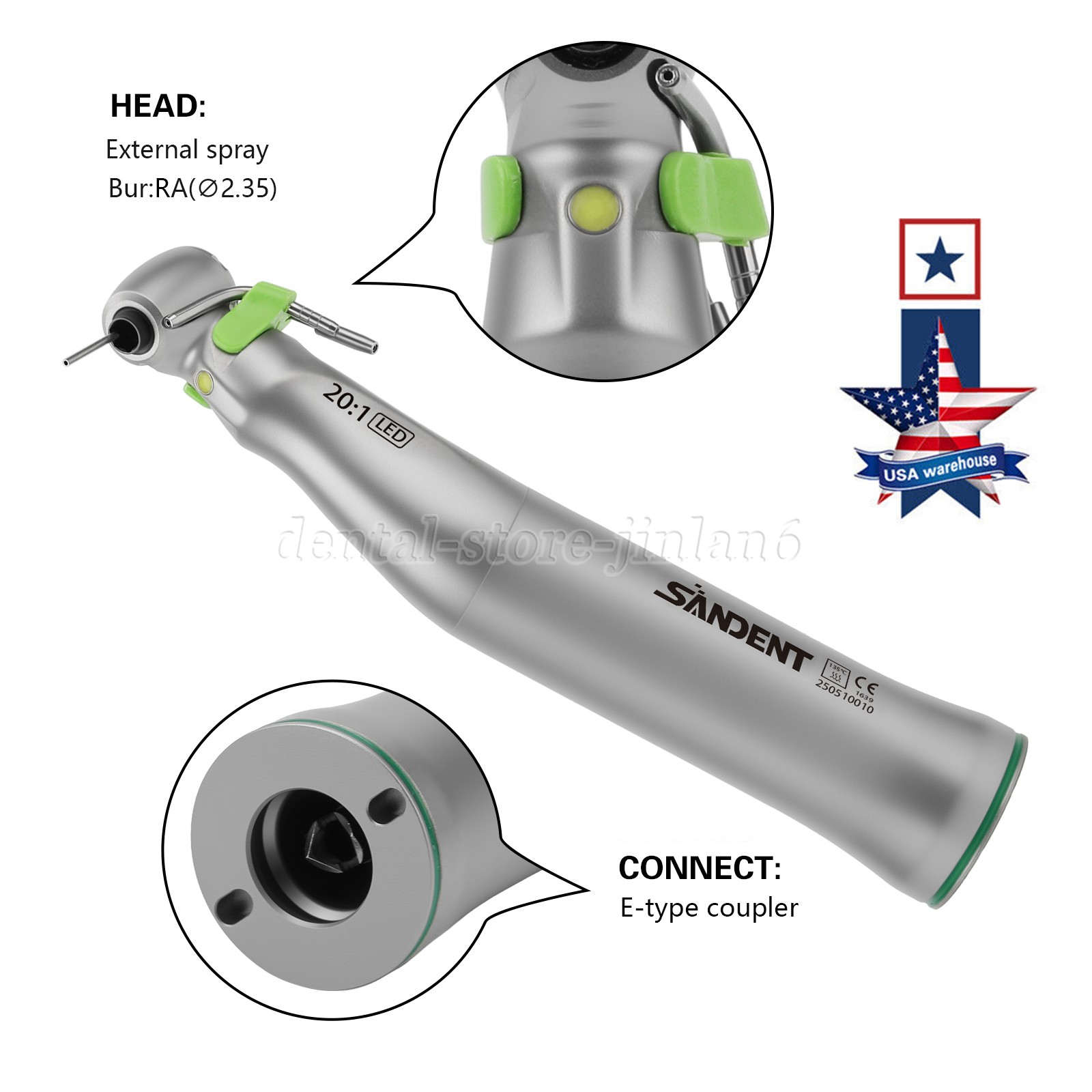New WS-75 LG 20:1 LED+ Contra Angle E-Type for W&H Dental Implant Surgical Motor