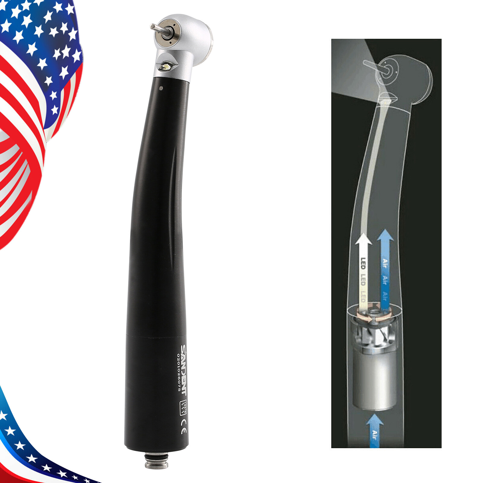 Dental LED E-generator Fiber Optic High Handpiece Turbine Internal Triple Spray