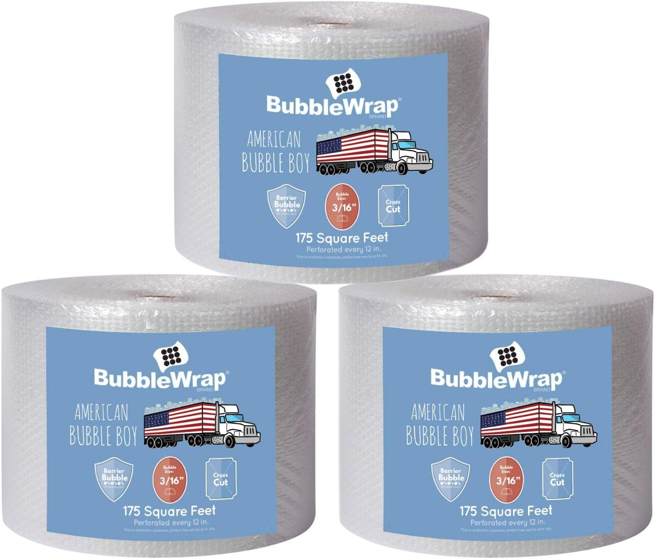 4 large rolls of Bubble Wrap total 700 feet, small bubbles 3/16 cushioning, 700