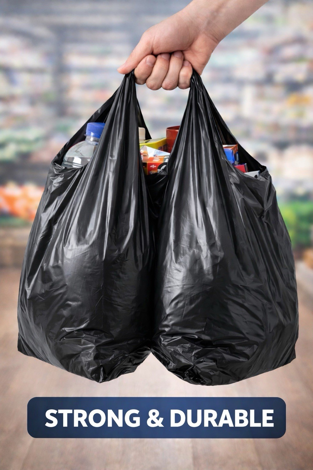 Black T-Shirt Carry-Out Bags 11x6x21 in Tear Resistant 1000 Pack