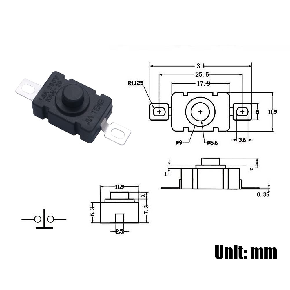 50/100/200x KAN-28 Flashlight Switch AC 250V 1.5A Self-Lock Push Button Switchs