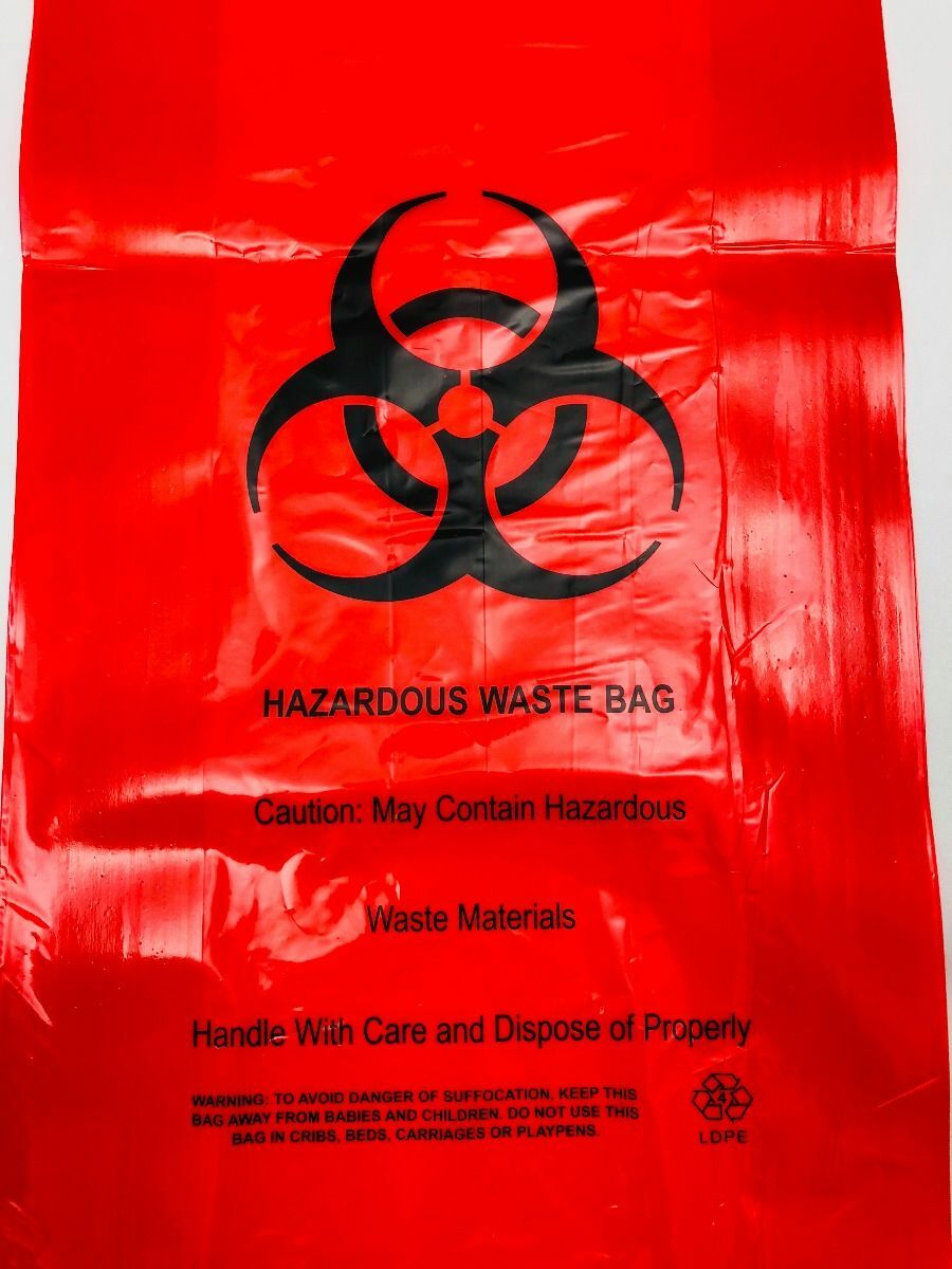 Hazardous Waste Bags – 10″x4″x24″ – 200 Bags – 1.4 Mil – Red – AssurePak – HAZWA