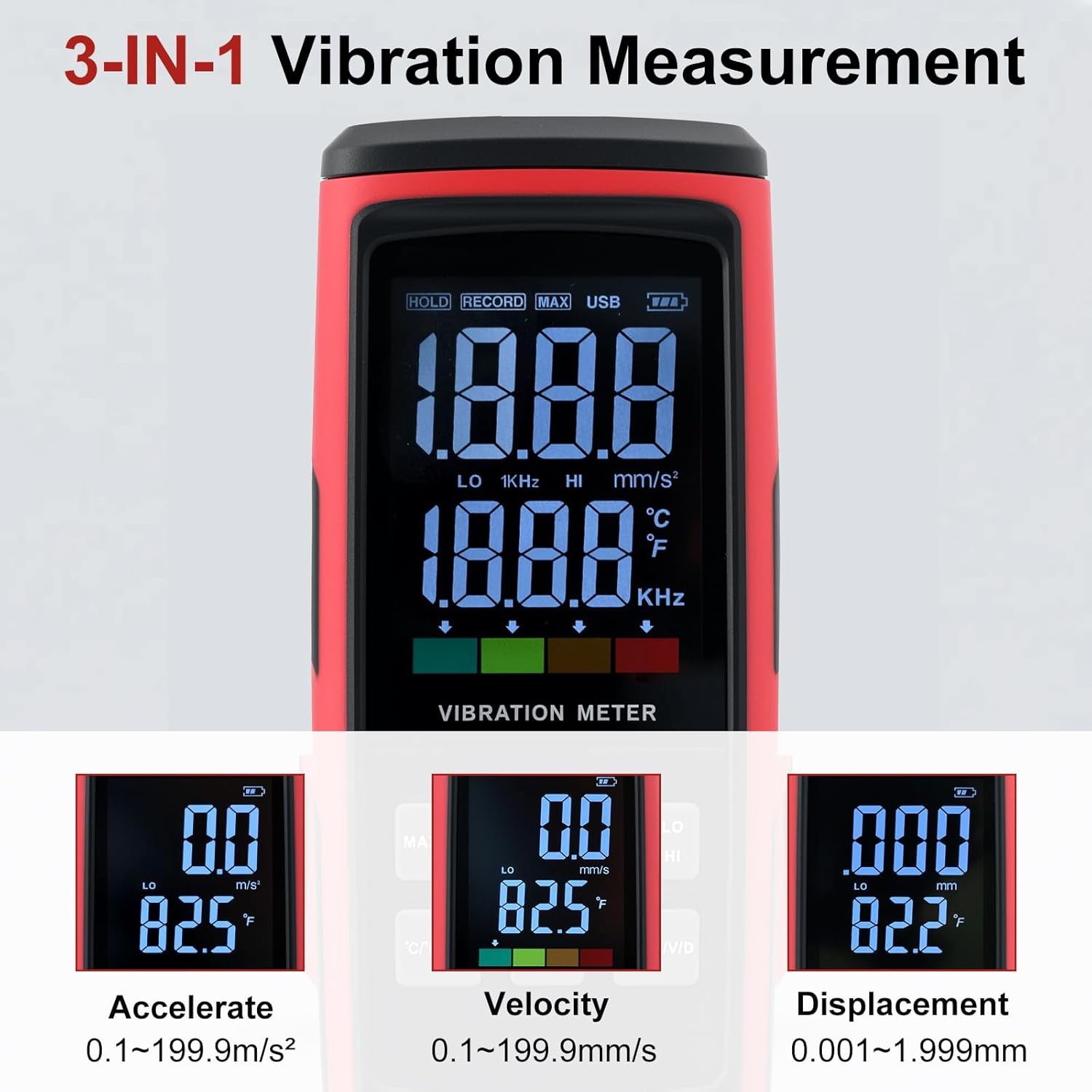 Digital Vibration Meter 3 Detachable Probes Vibration Analyzer High-Precision US