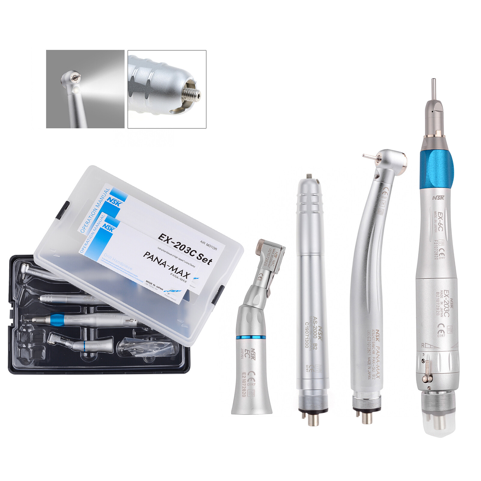 NSK Type Dental PANA MAX LED High Speed Handpiece+Air Scaler+EX203C Low Speed CE