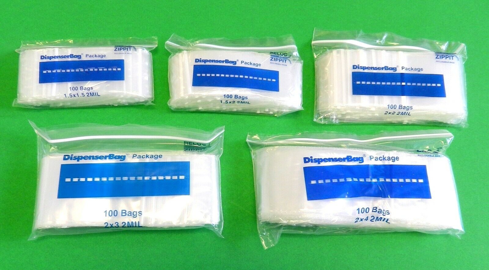 500 Zippit Bags 5 Small Assorted Sizes 100 Each Clear 2mil Reloc Zip Seal Baggie