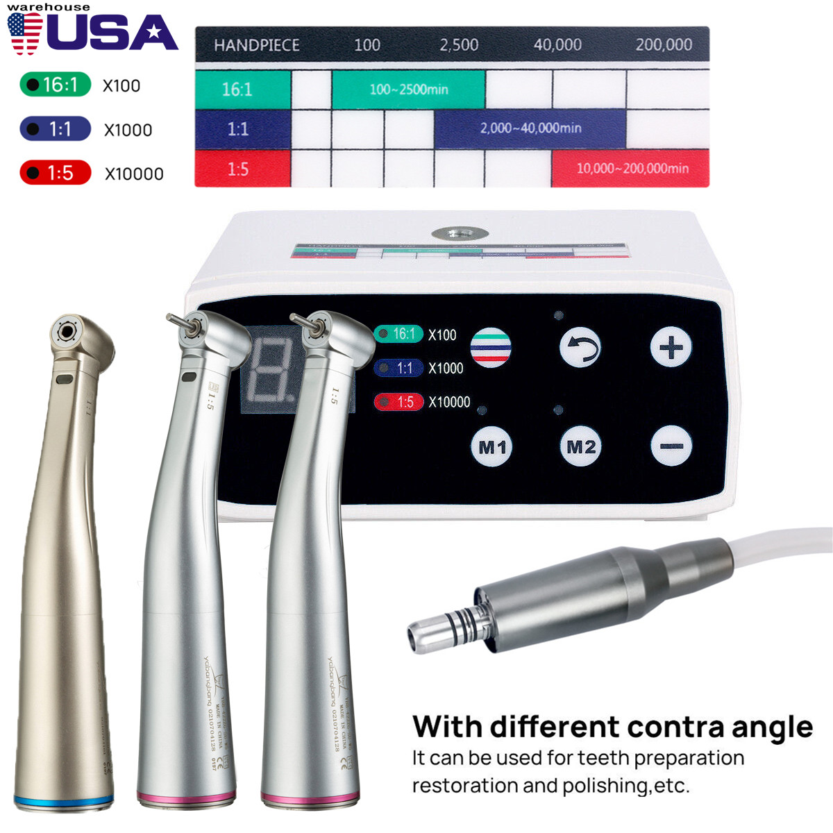 Dental Electric LED Brushless Micro Motor /1:1 1:5 Increasing Fiber Handpiece