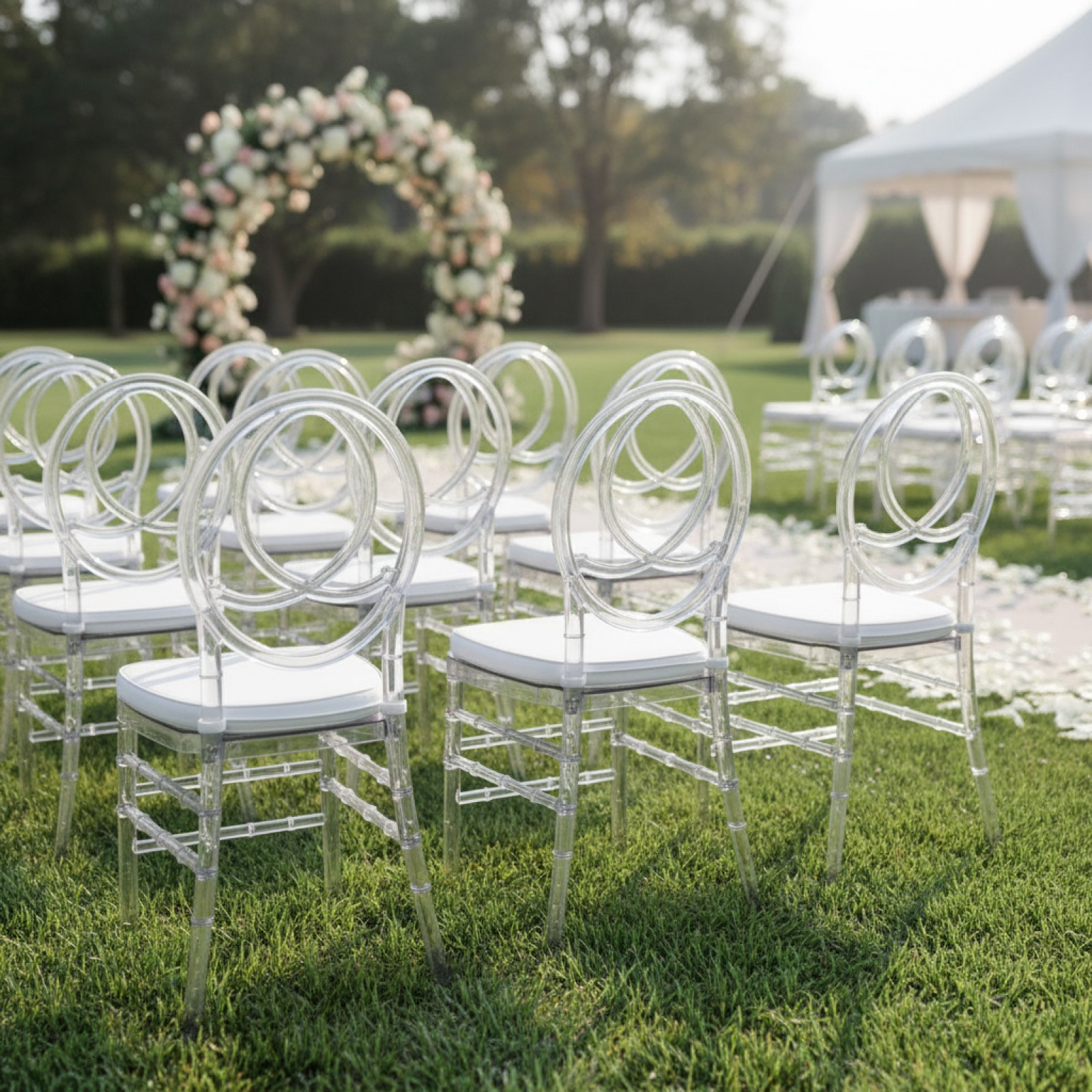 Set of 3 Crystal Clear Acrylic Chiavari Wedding Chairs with Cushions for Event
