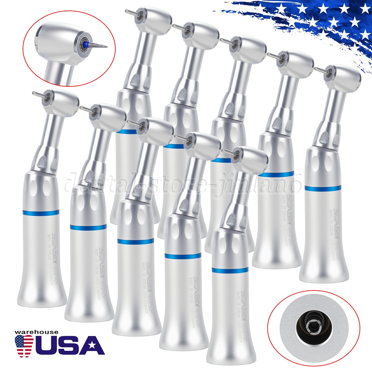 1-10* Dental Slow Low Speed Handpiece Push Button Contra Angle w/ FG 1.6MM Head