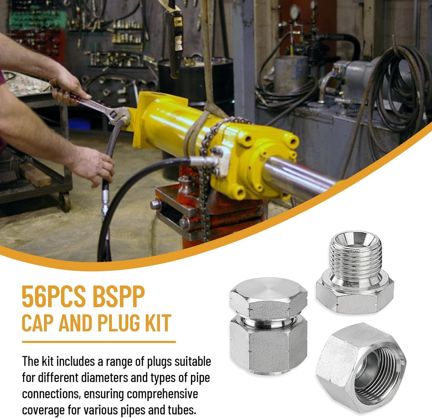 56 PCS BSPP Hydraulic Cap and Plug Kit with Precision Threading Galvanized Steel