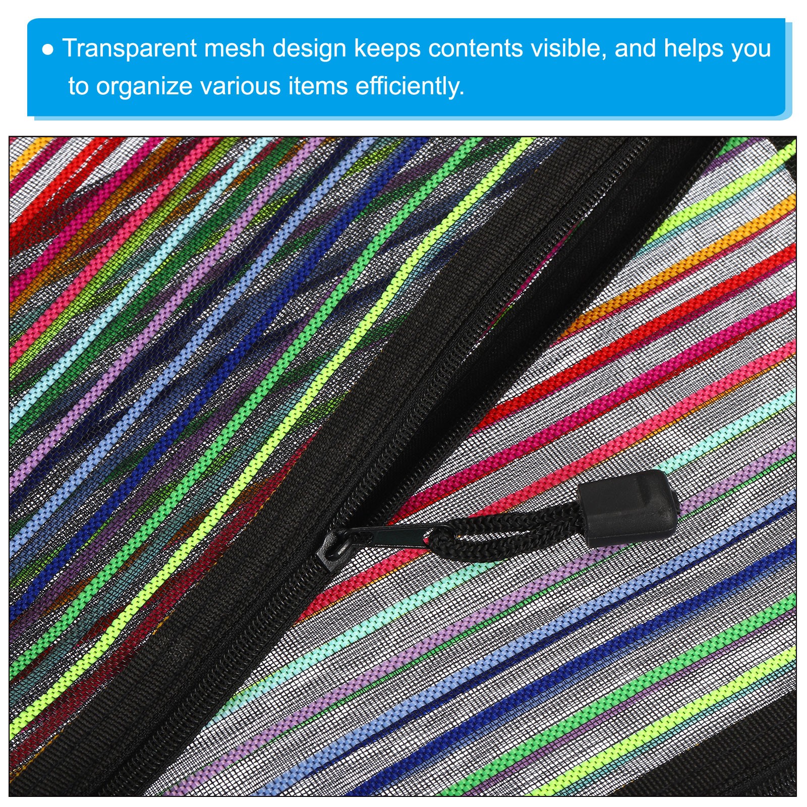 12Pcs Mesh Zipper Pouch, A5 Document Makeup Zipper Bag Travel Pouch, Black