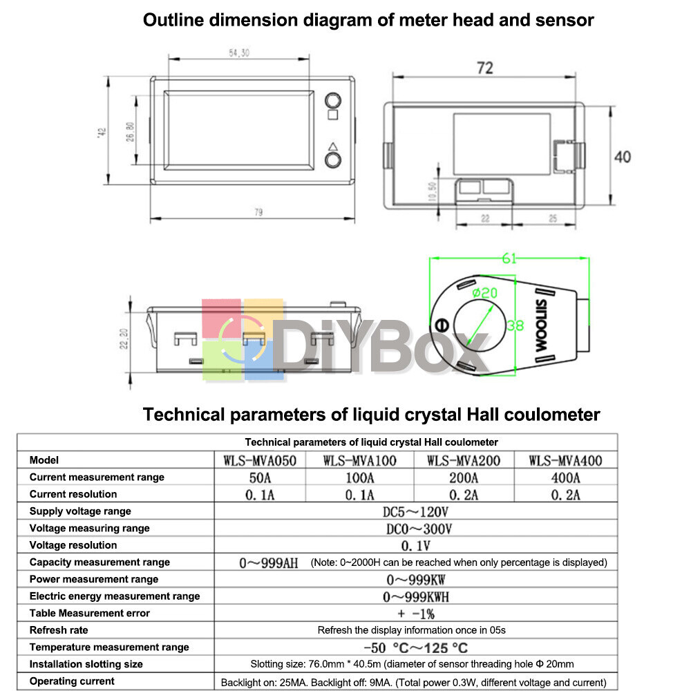 DC0-300V 50/100/200/400A Bluetooth Voltage Current Power Energy Coulomb Meter