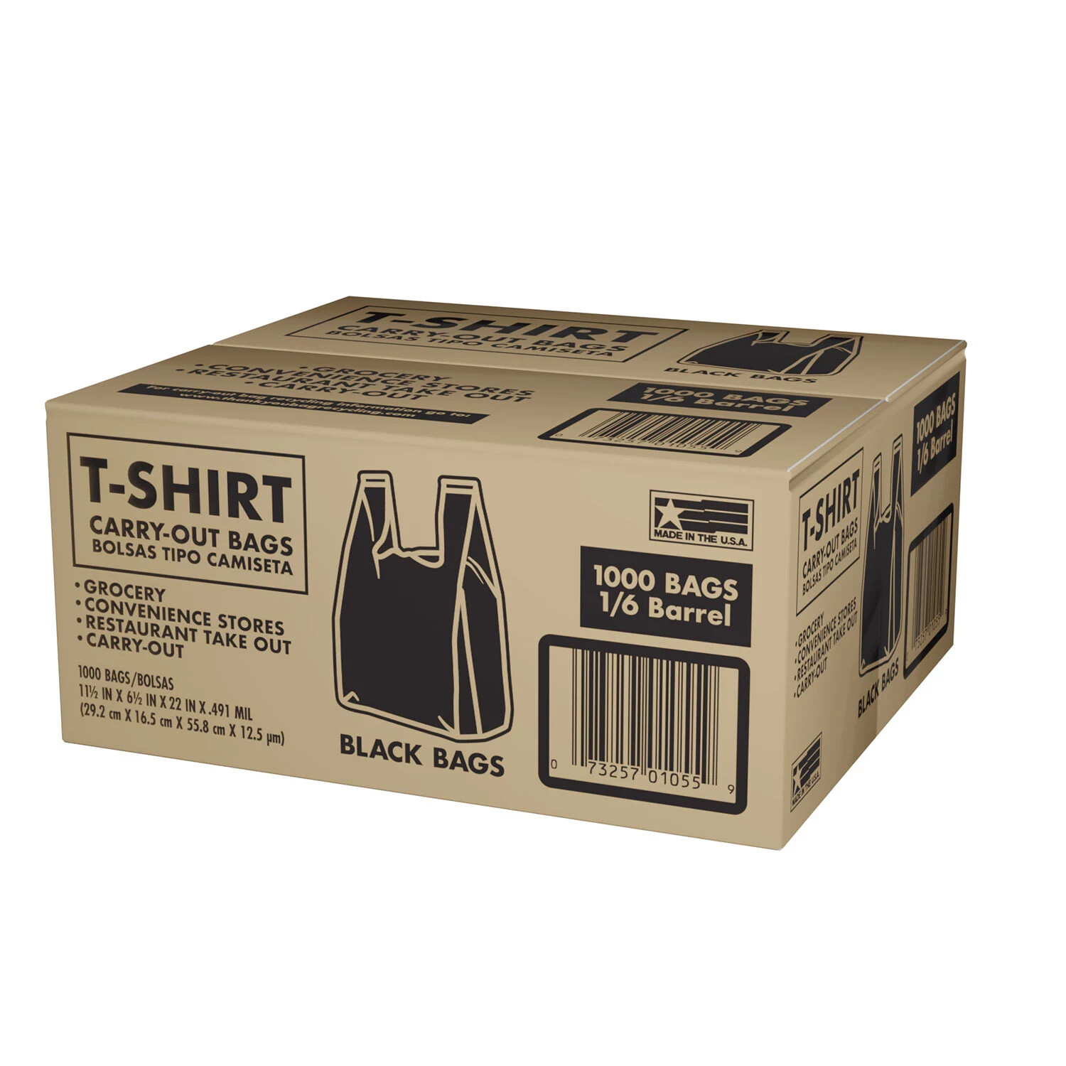 Black T-Shirt Carryout Bags, 11.5″ x 6.5″ x 22″ (1,000 ct.)