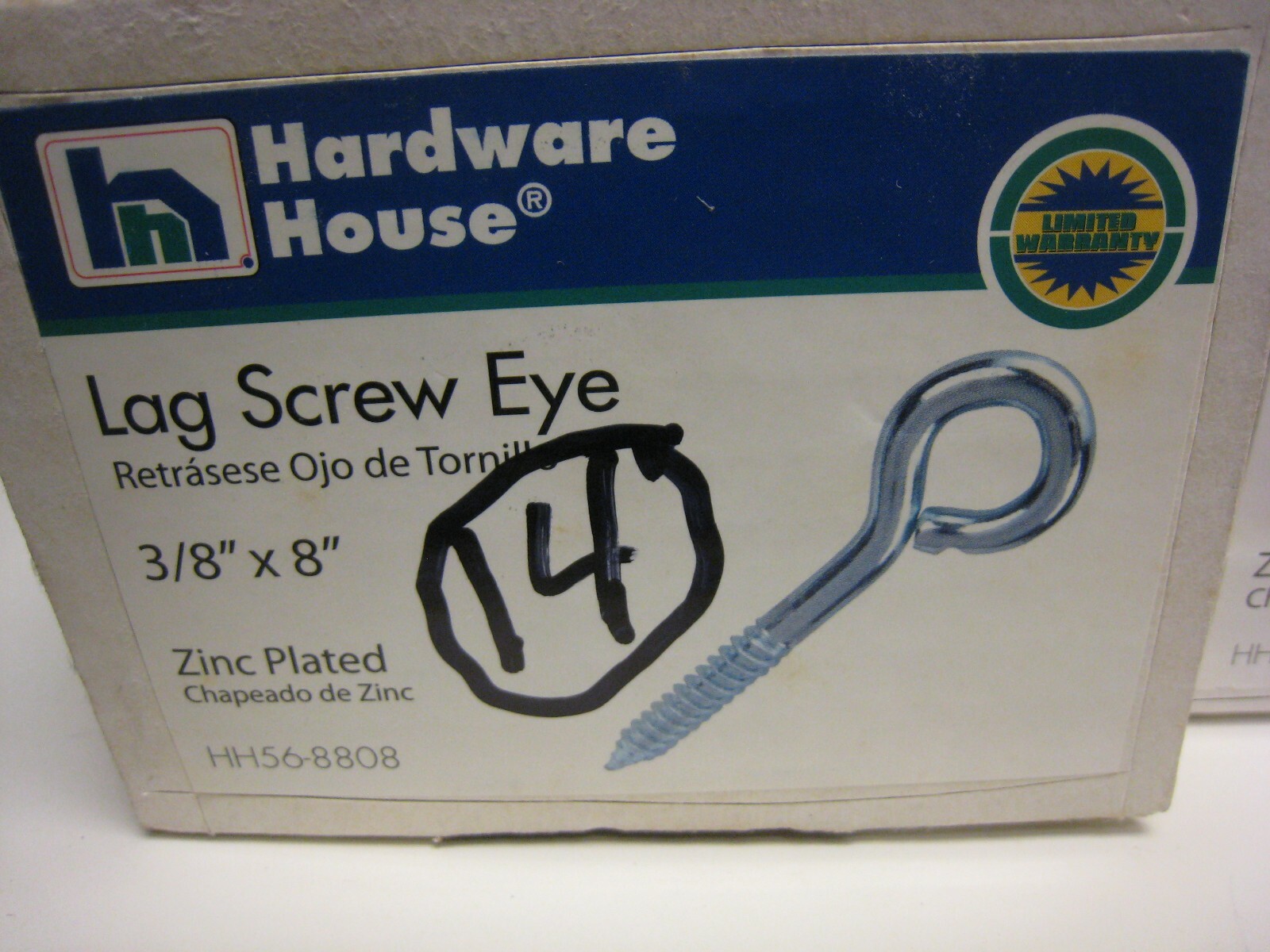 14 yes 14 Zinc Plated Lag Screw Eyes 3/8″ x 8″ long Hardware House 568807