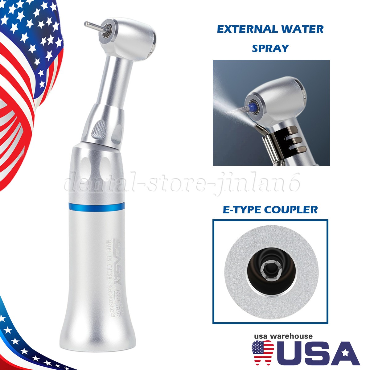 1-10* Dental Slow Low Speed Handpiece Push Button Contra Angle w/ FG 1.6MM Head