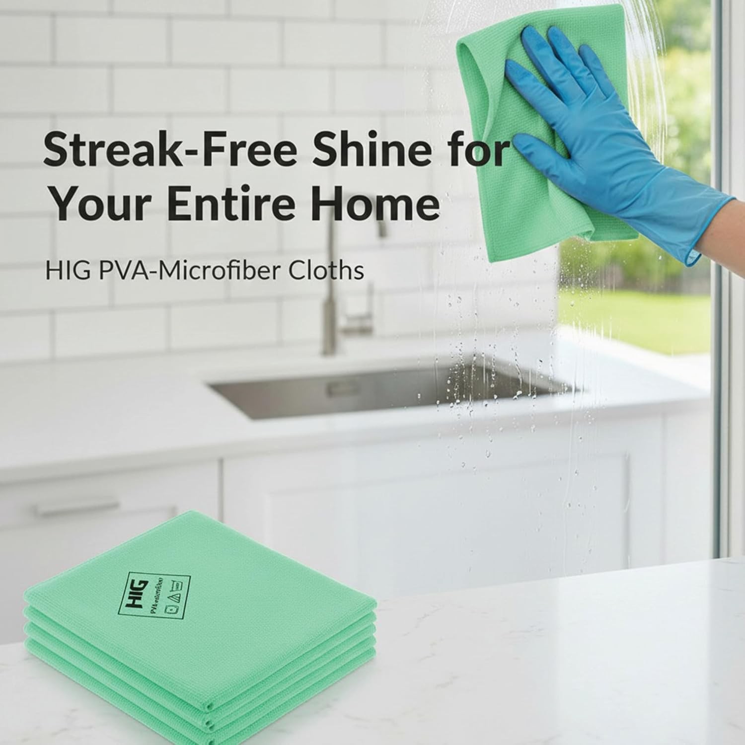PVA Microfiber Cleaning Towels,Streak Free Shine,Ultra Absorbent, 5 Pack (green)