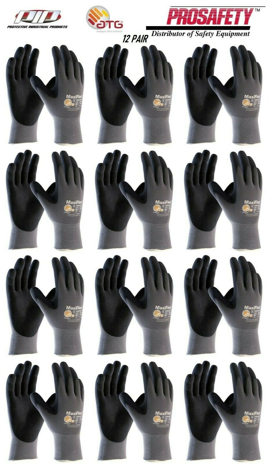 12 PR. 34-874 MaxiFlex Ultimate Foam Nitrile Grip Coated PROTECTIVE WORK GLOVES