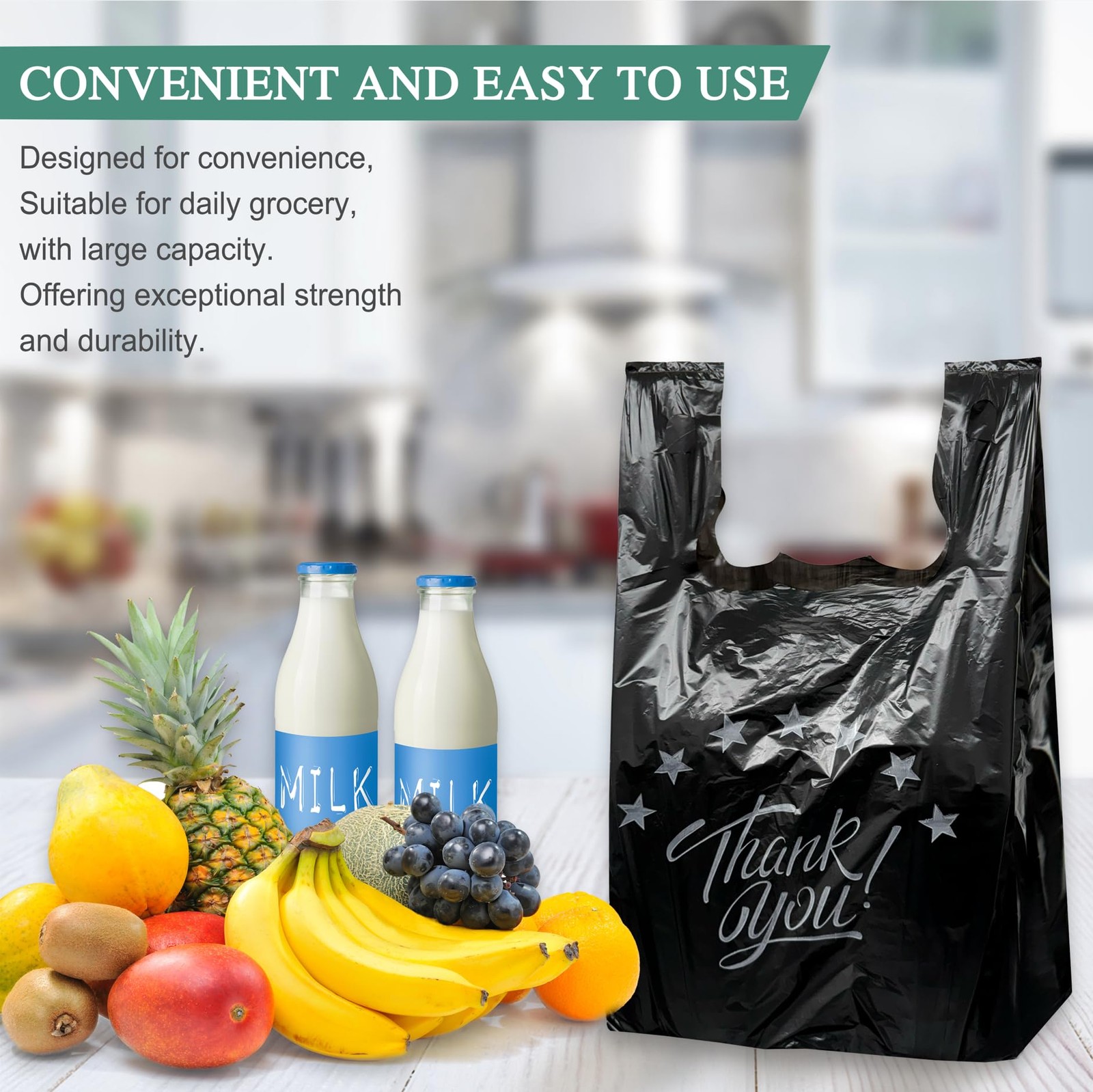 100 Pcs Reusable Thank You T Shirt Bags Grocery Shopping Bags, 11x6x21 Inch